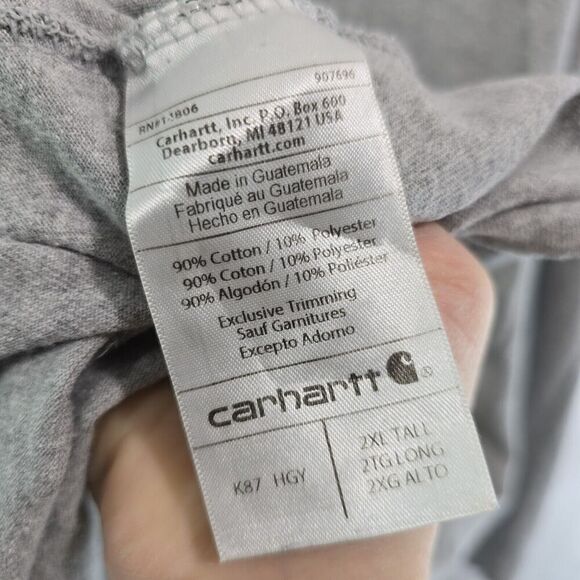 Carhartt T Shirt Mens 2XL Tall Grey Pocket Loose Fit Tee Short Sleeve - Picture 8 of 10
